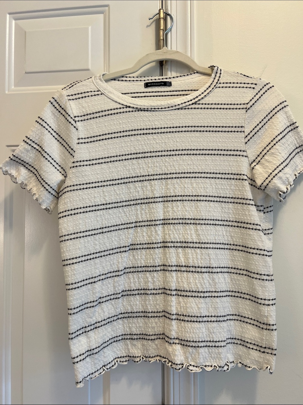 Staccato Black & White Striped Knit Top Size M